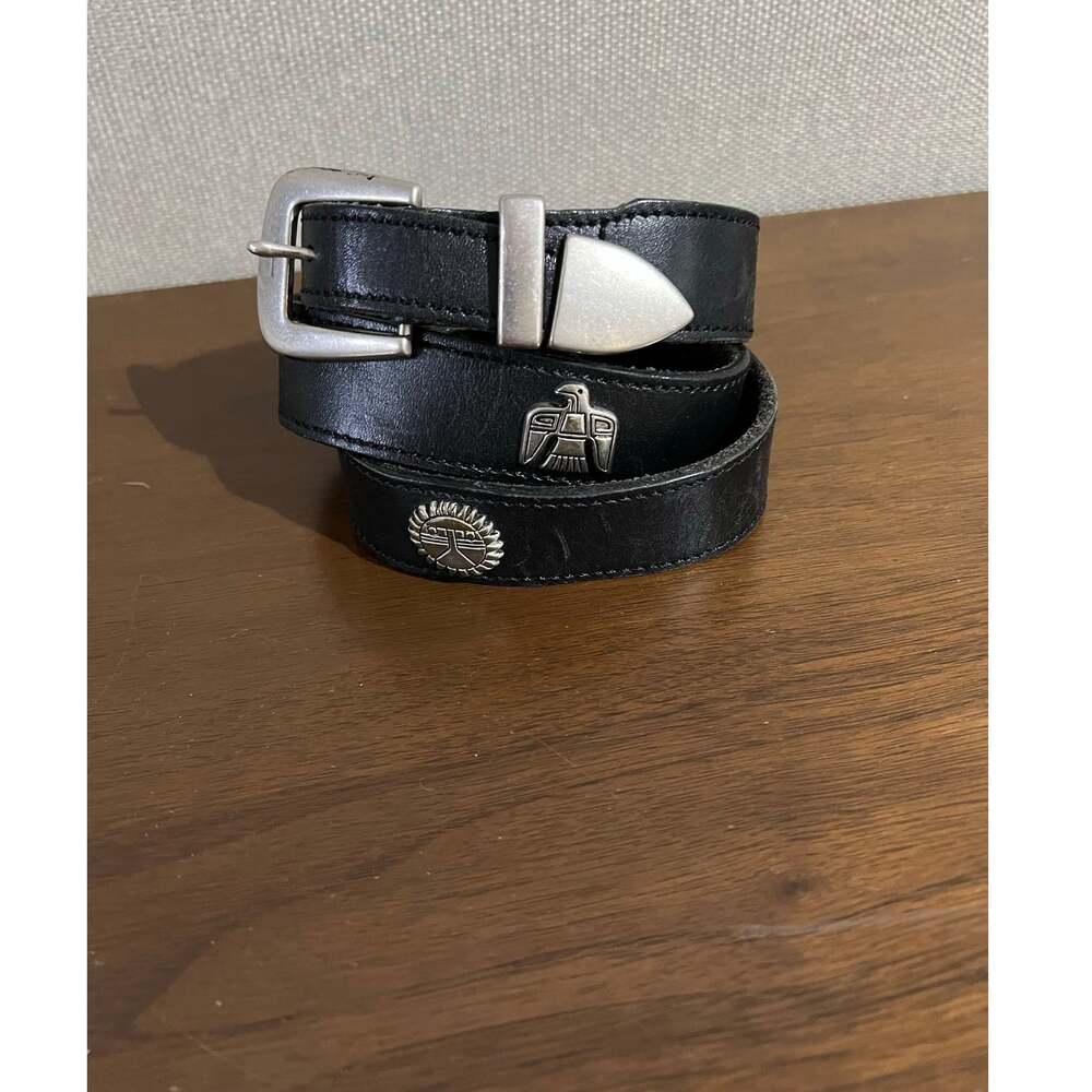 Vintage Animal Concho Black Leather Southwestern Style Belt USA Marking MED.